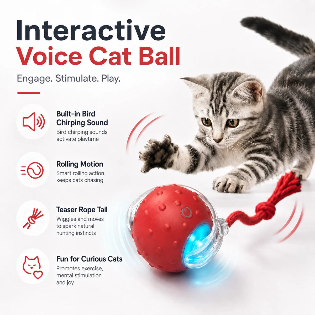 Smart Interactive Cat Ball Toy, Rechargeable Automatic Rolling Ball