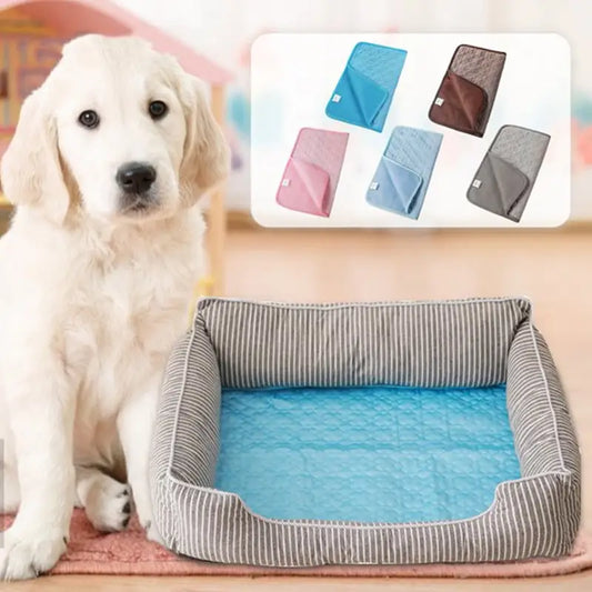 Self-cooling pet mat in dog bed