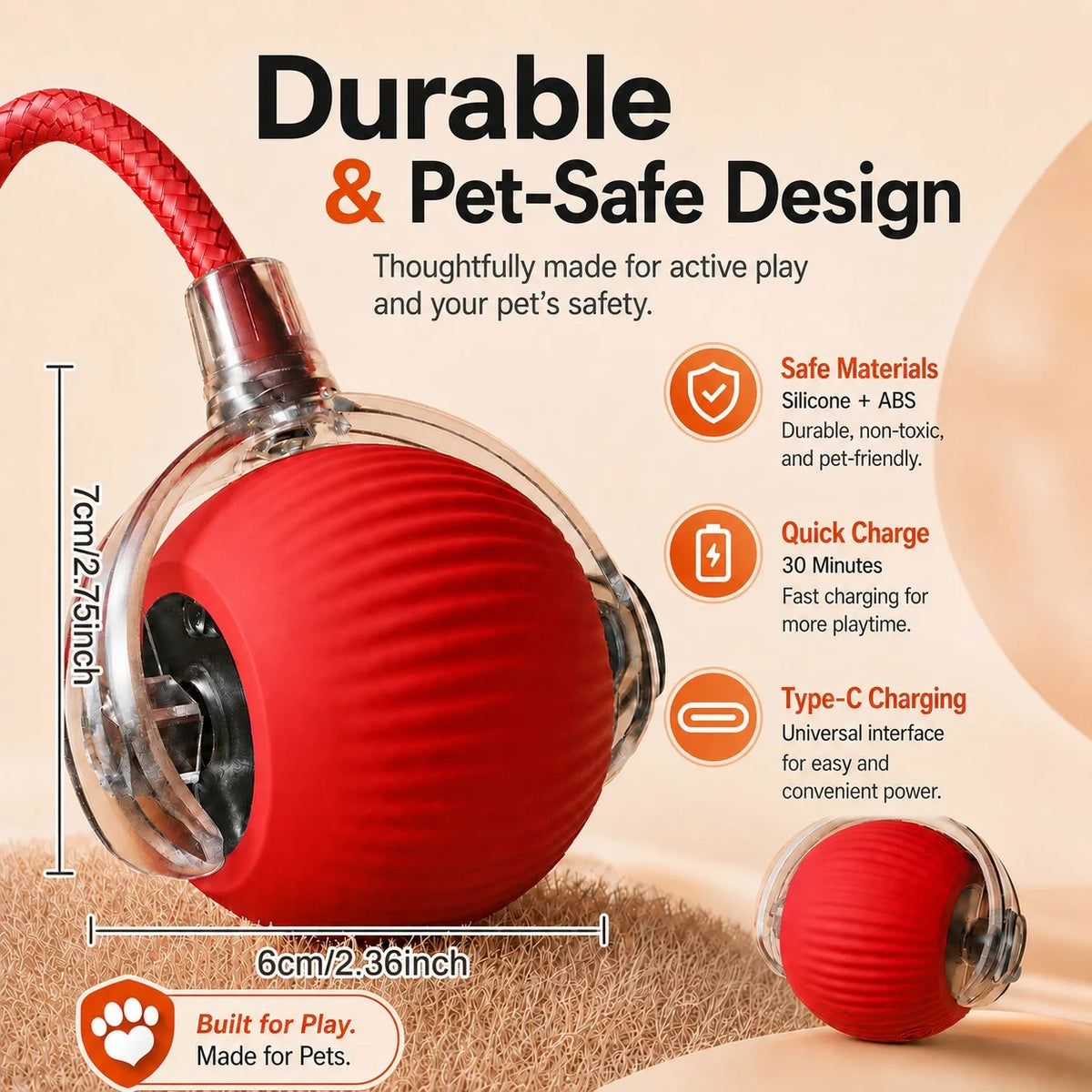 Smart Interactive Cat Ball Toy, Rechargeable Automatic Rolling Ball