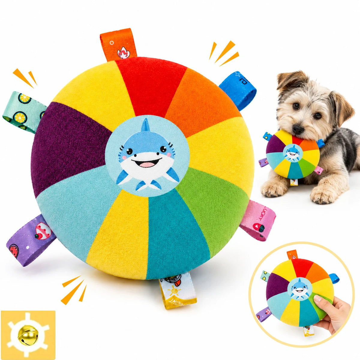 Squeaky Plush Sounding Toy with Bell for Puppies & Small Dogs