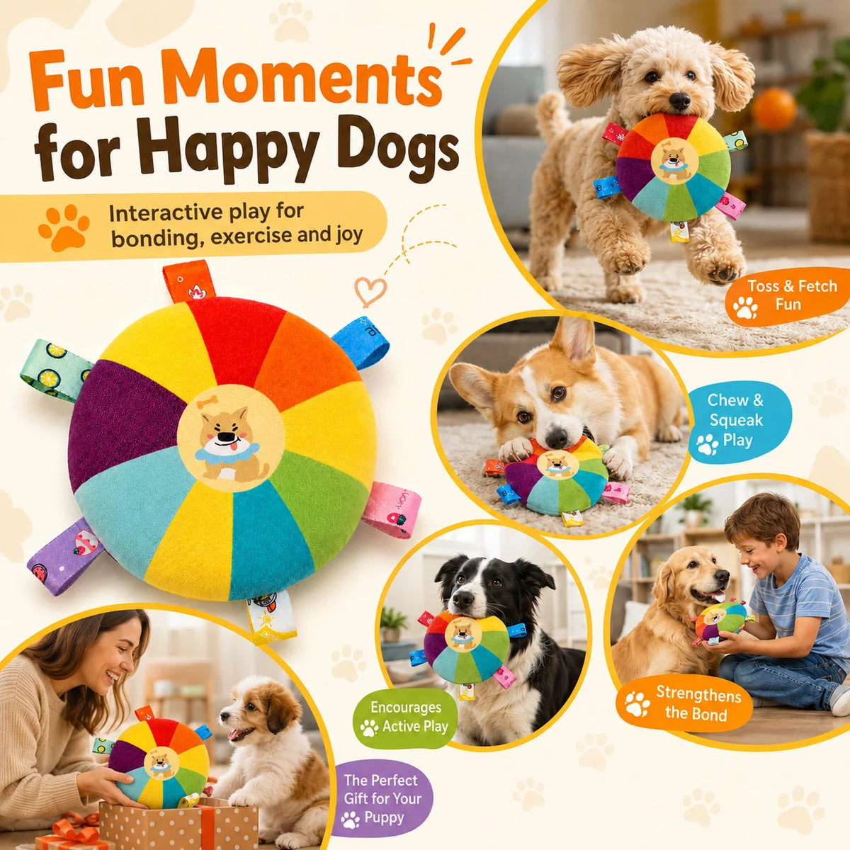 Squeaky Plush Sounding Toy with Bell for Puppies & Small Dogs