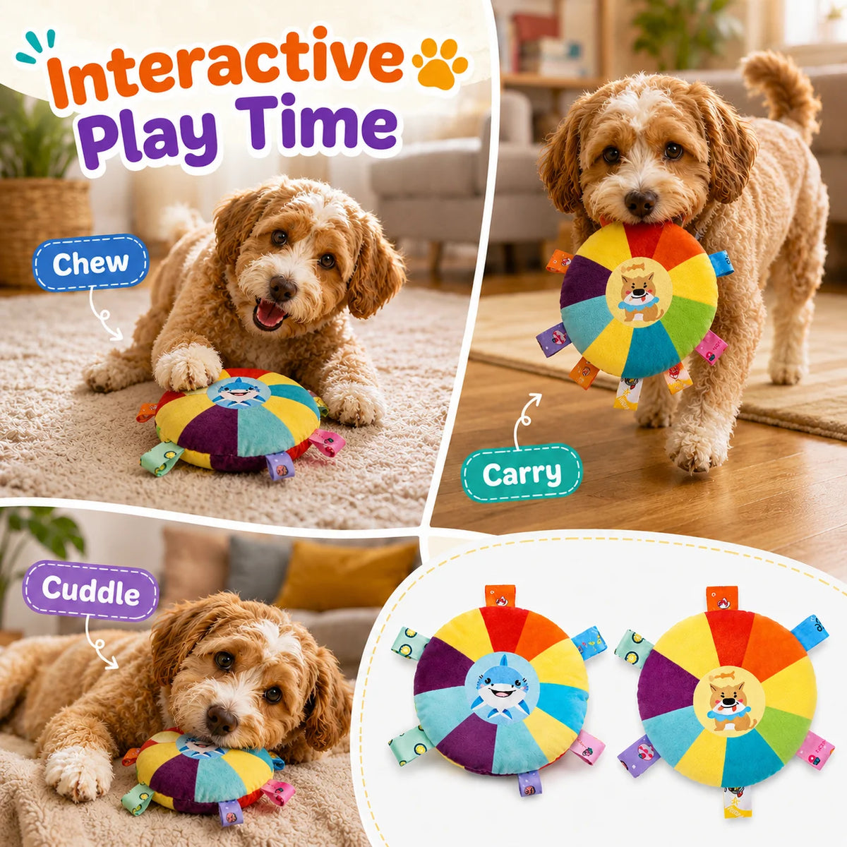 Squeaky Plush Sounding Toy with Bell for Puppies & Small Dogs