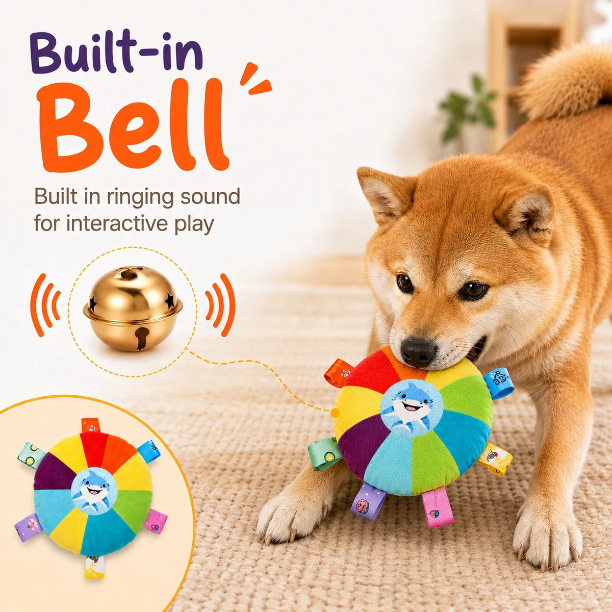 Squeaky Plush Sounding Toy with Bell for Puppies & Small Dogs