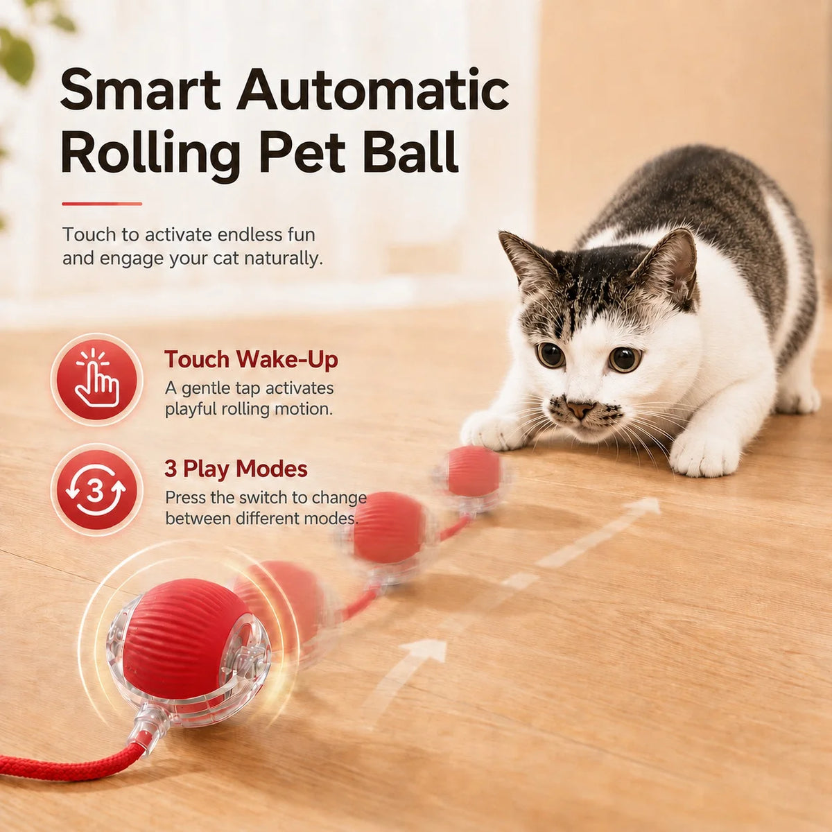 Smart Interactive Cat Ball Toy, Rechargeable Automatic Rolling Ball