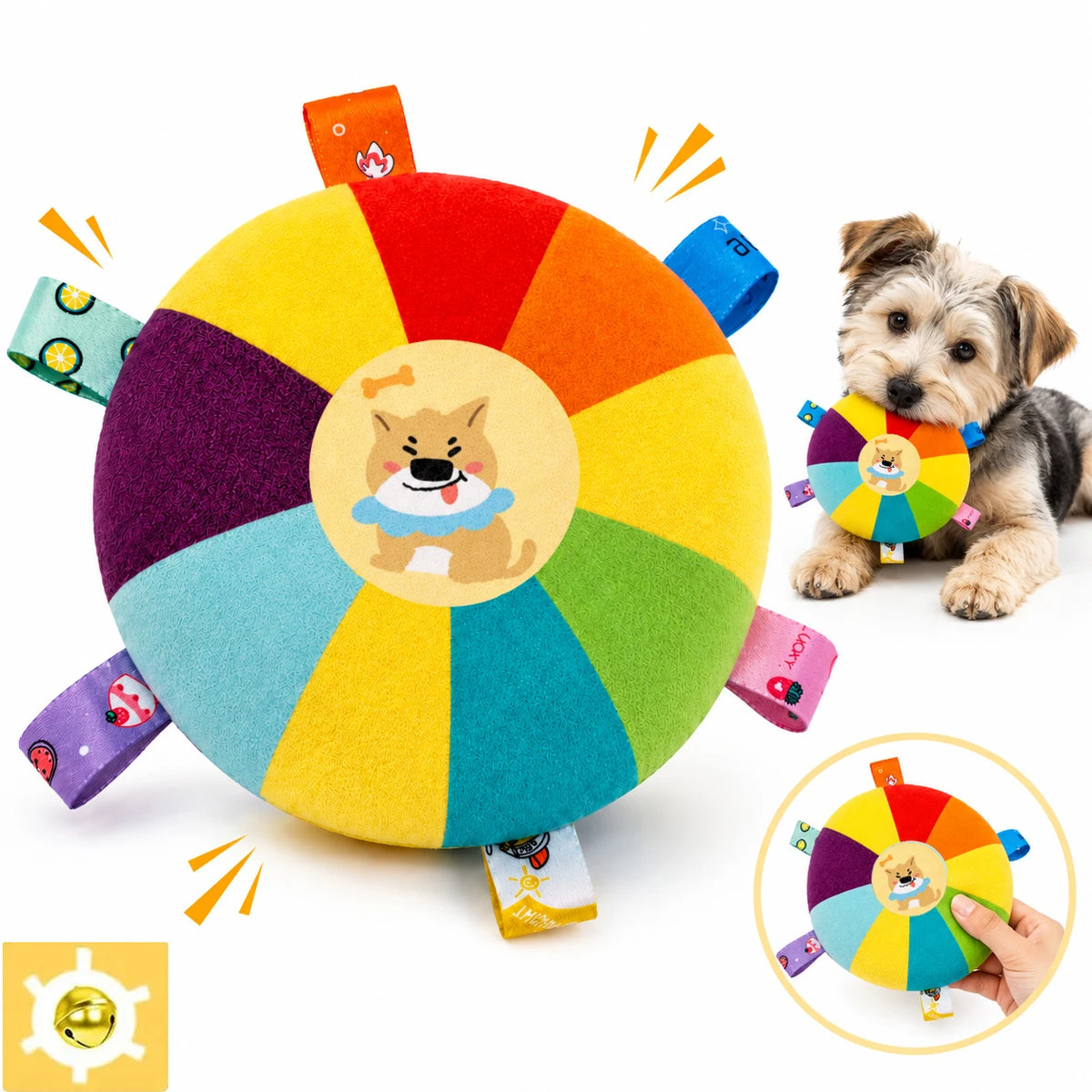 Squeaky Plush Sounding Toy with Bell for Puppies & Small Dogs