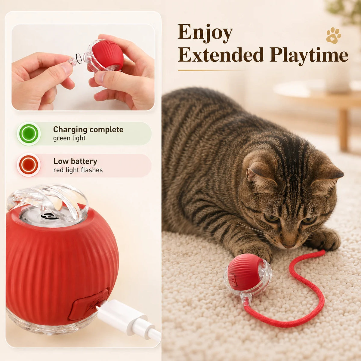 Smart Interactive Cat Ball Toy, Rechargeable Automatic Rolling Ball